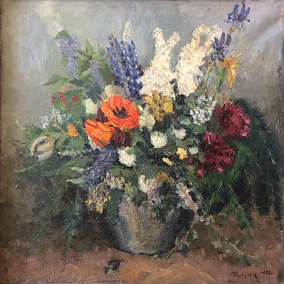 Ильин Евгений Владимирович (1904-1982). &laquo;Цветы&raquo;, 1944 год. Холст, масло. 100 &times; 100 см.