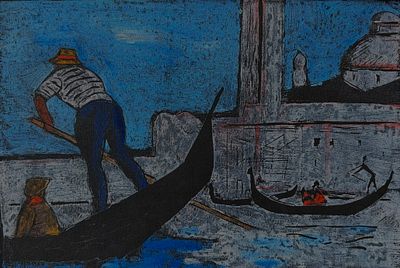 Гусева Тамара Петровна (1918-2002). &laquo;Венеция. Гондольер&raquo;, 1960-е г. Бумага, монотипия. Размер 