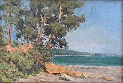 Ильин Евгений Владимирович (1904-1982). &laquo;Хоста. Сосны у моря&raquo;, 1952 год. Картон, масло. 31 &times; 46 см.