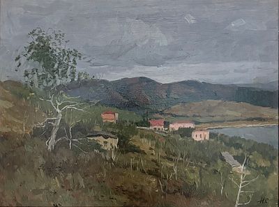 Сергеев Николай Сергеевич (1908-1989). &laquo;На Урале&raquo;, 1953 год. Картон, масло. 28 &times; 37 см. В раме: 