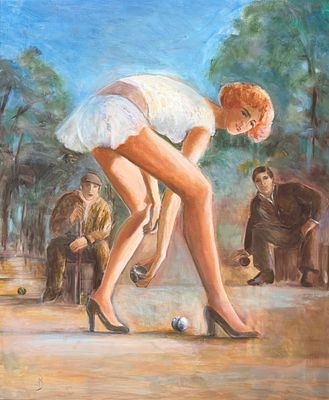 Варламова Людмила Васильевна (род. 1951). &laquo;Игра в петанк&raquo;, 2025 год. Холст, акрил. 83 &times; 68 см.
