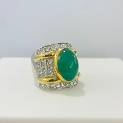 טבעת אמרלד טבעית כבדה כ9.00 קראט ויהלומים טבעיים 1.00 צבע E ניקיון VS קראט זהב צהוב ולבן 18K מק"ט 87