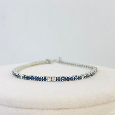 צמיד טניס זהב לבן 18K משולב 0.30 קראט יהלומים טבעיים 3.00 קראט אבני חן ספיר כחולה מק"ט 469. צמיד 