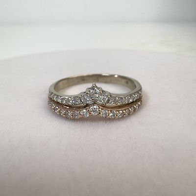 טבעת 2 שורות יהלומים טבעיים 0.50 קראט צבע F ניקיון VS זהב 14K רוז גולד וצהוב מק״ט 128. טבעת 2 