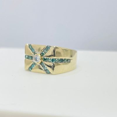 טבעת זהב צהוב 18K משובצת יהלומים טבעיים 0.35 יהלומים צבועים 0.18 אבן מרכזית צבע F נקיון VS מק"ט 141