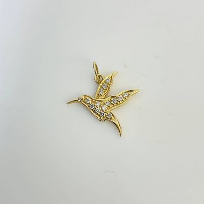 תליון יהלומים טבעיים בצורת ציפור 0.09 קראט צבע F ניקיון VS-SI זהב 14K צהוב מק״ט 670. תליון 
