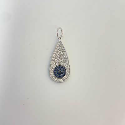 תליון משובץ אבני ספיר 0.09 קראט ויהלומים טבעיים 0.19 קראט צבע F ניקיון VS-SI זהב 14K לבן מק״ט 671. 