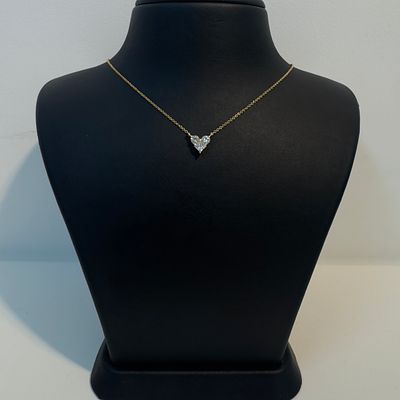 שרשרת יהלומים טבעיים 3 אבנים בצורת לב 0.95 קראט צבע F-G ניקיון VS זהב 14K צהוב מק"ט 624. שרשרת 