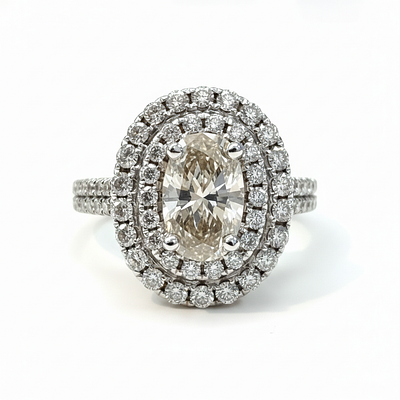 טבעת זהב 18K יהלום אובל טבעי 1.80 קראט מק״ט E300. טבעת זהב 18K יהלום אובל טבעי 1.00 קראט צבע K 