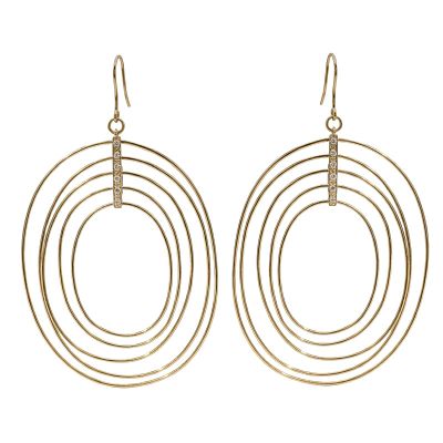 עגילי 5 חישוקים תלויים עם שיבוץ 0.15 קראט שורת יהלומים טבעיים צבע F ניקיון VS-SI זהב 14K צהוב 