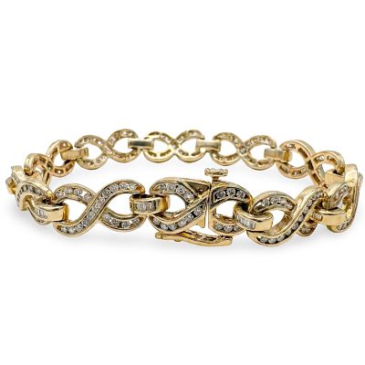 צמיד חוליות יהלומים טבעיים 3.80 קראט צבע F ניקיון VS זהב 14K צהוב מק"ט 581. צמיד חוליות יהלומים 