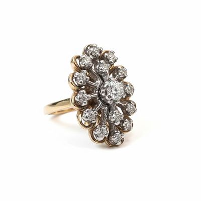 טבעת וינטג׳ יהלומים 0.80 קראט צבע F ניקיון VS זהב 14K צהוב מק״ט 50. טבעת וינטג׳ יהלומים 0.80 