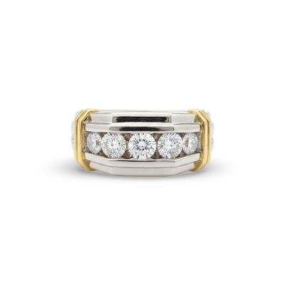 טבעת גברים זהב לבן 10K משובצת יהלומים טבעיים 0.80 קראט מק"ט 148. טבעת זהב לבן 10K משובצת יהלומים 