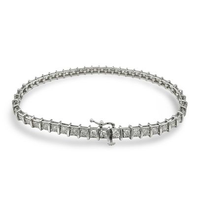 צמיד טניס זהב לבן 14K משובץ 2.50 קראט יהלומים טבעיים צבע F נקיון VS מק"ט 455. צמיד טניס זהב לבן 