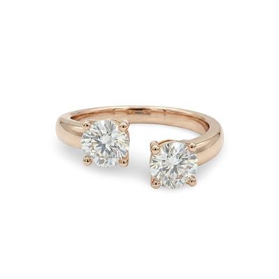 טבעת 2 אבנים יהלומים טבעיים 0.90 קראט צבע F ניקיון VS זהב 14K רוז גולד מק״ט 831. טבעת 2 אבנים 