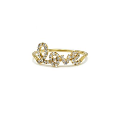 טבעת זהב 14K יהלומים "Love" מק״ט 598. טבעת יהלומים טבעיים 0.10 קראט "Love" צבע F ניקיון VS זהב 