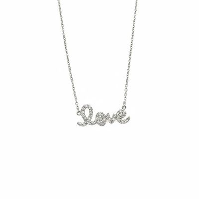 שרשרת זהב 14K לבן יהלומים "Love" מק״ט 612. שרשרת יהלומים טבעיים 0.12 קראט בעיצוב ״Love" צבע F 