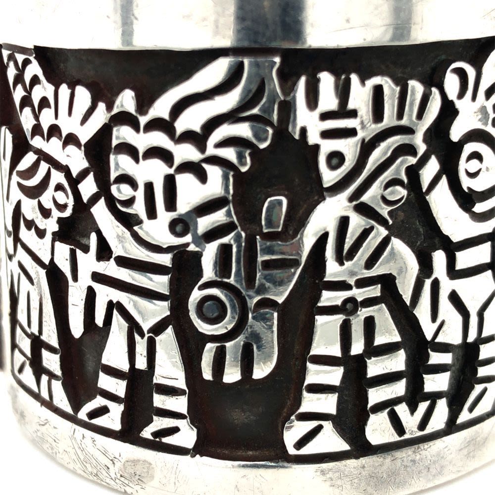 Lot 153: Vintage Sterling Silver Aztec Large Cuff