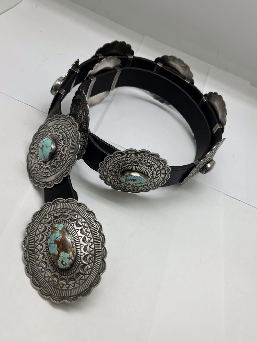 Lot 166: Navajo Artist Mark Yazzi Royston Turquoise Concho Belt