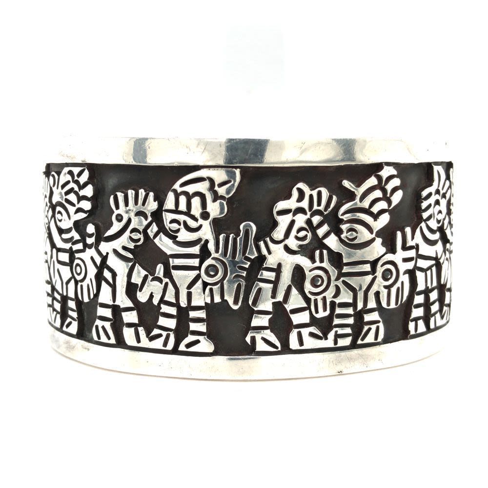 Lot 153: Vintage Sterling Silver Aztec Large Cuff