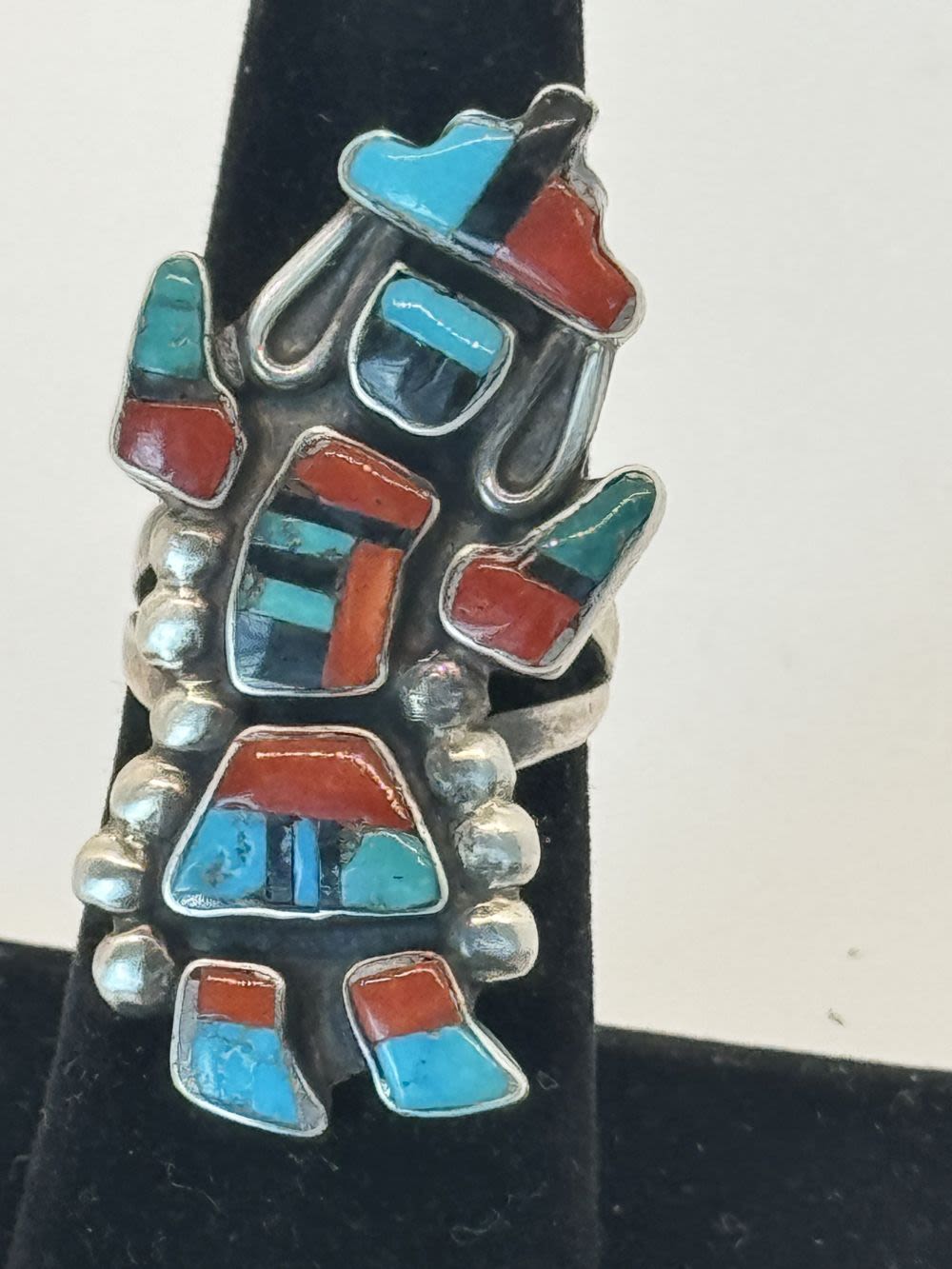 Lot 162: Sterling Silver Zuni Inlay Kachina Dancer Ring