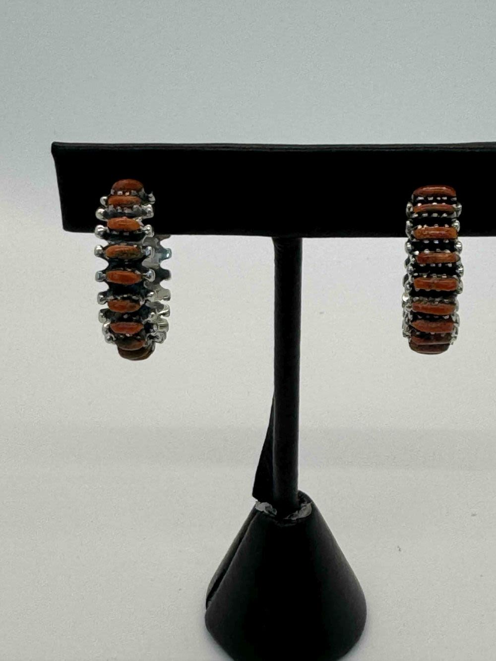 Lot 164: Zuni Petit Point Mediterranean Coral Earrings