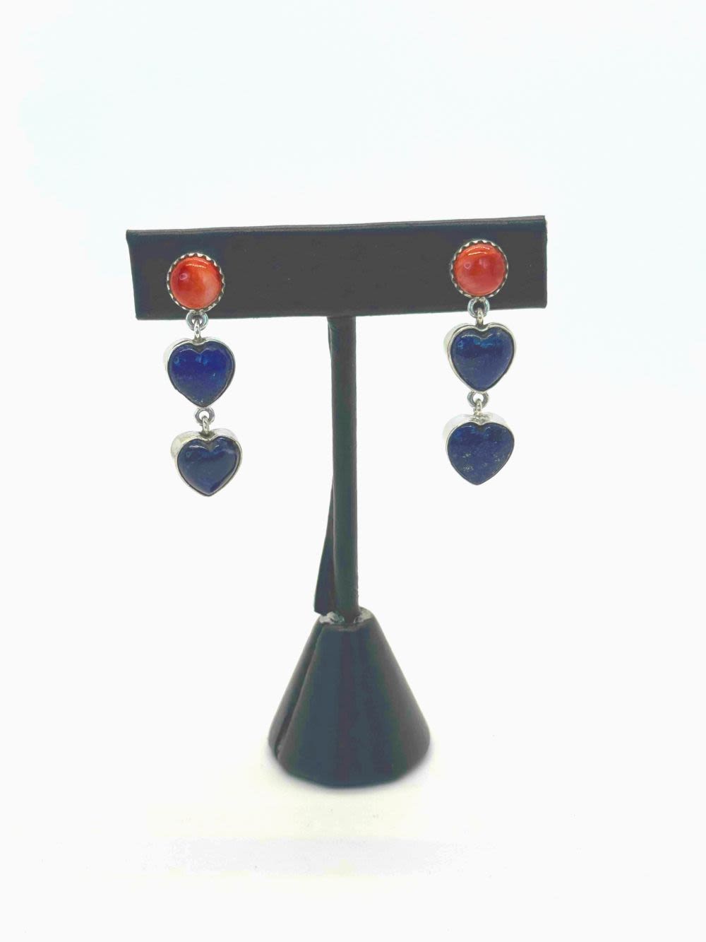 Lot 172: Orange Spiney Oyster & Lapis Heart  Earrings