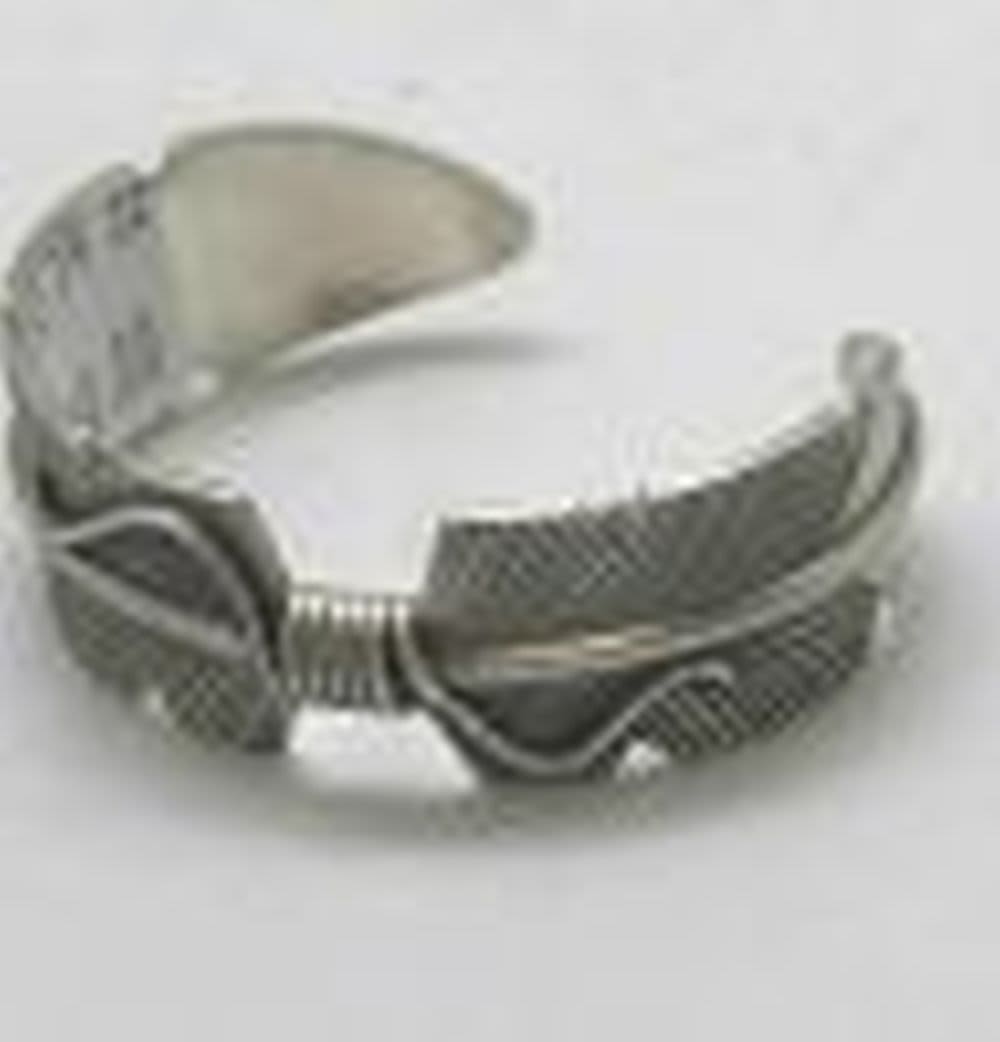 Lot 24: Navajo Sterling Silver Feather Cuff Bracelet