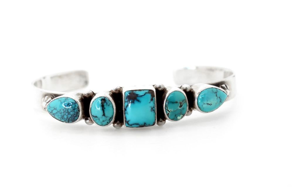 Lot 74: Juan Willie 5 Stone Lone Mountain Turquoise Cuff