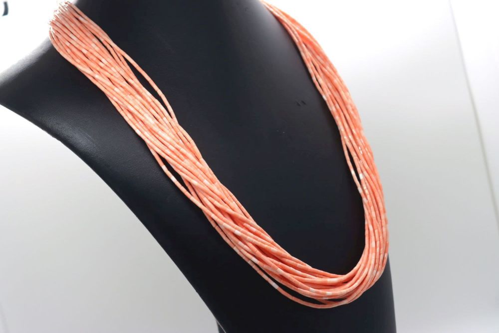 Lot 116: Amazing 30 Strand of Pink Coral Heishi Necklace