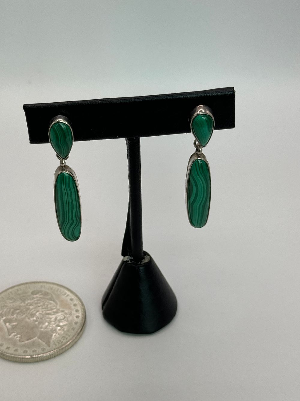Lot 31: Navajo AAAA Malachite Dangle Post Earrings