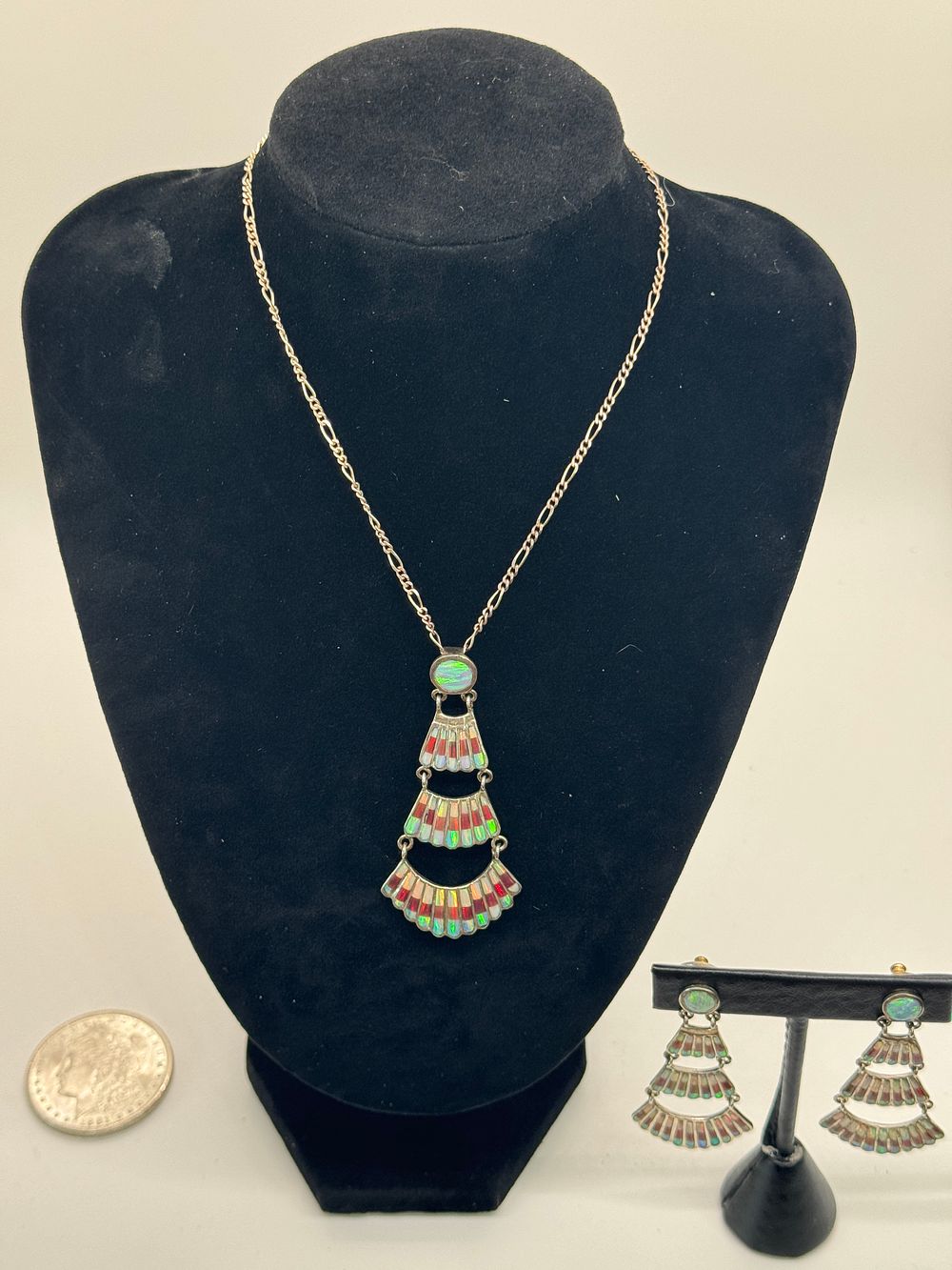 Lot 39: Zuni Circa 1960 Opal Earrings & Necklace