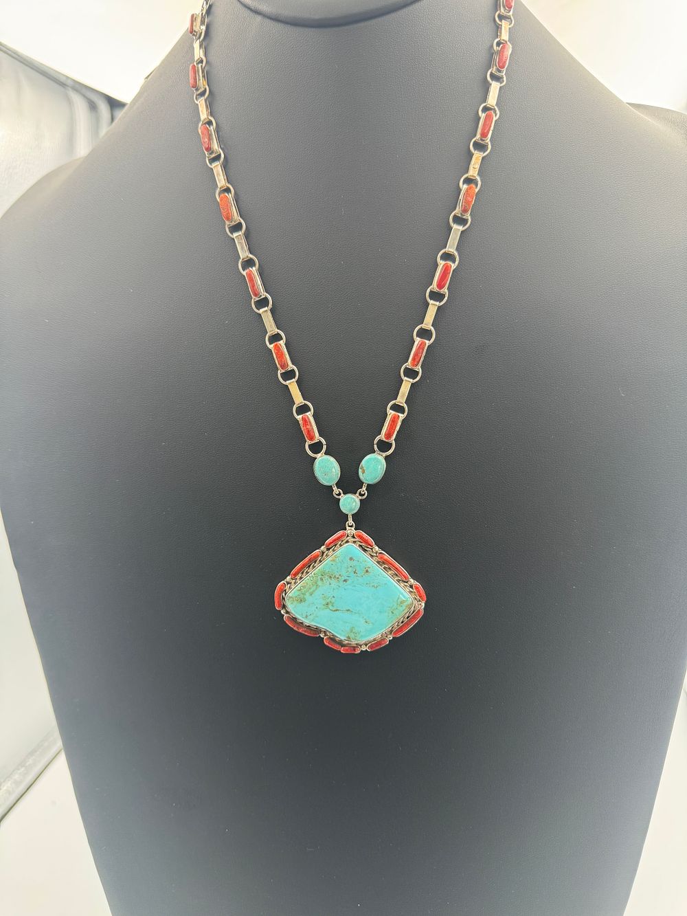 Lot 84: Vintage Zuni Coral and Kingman Necklace