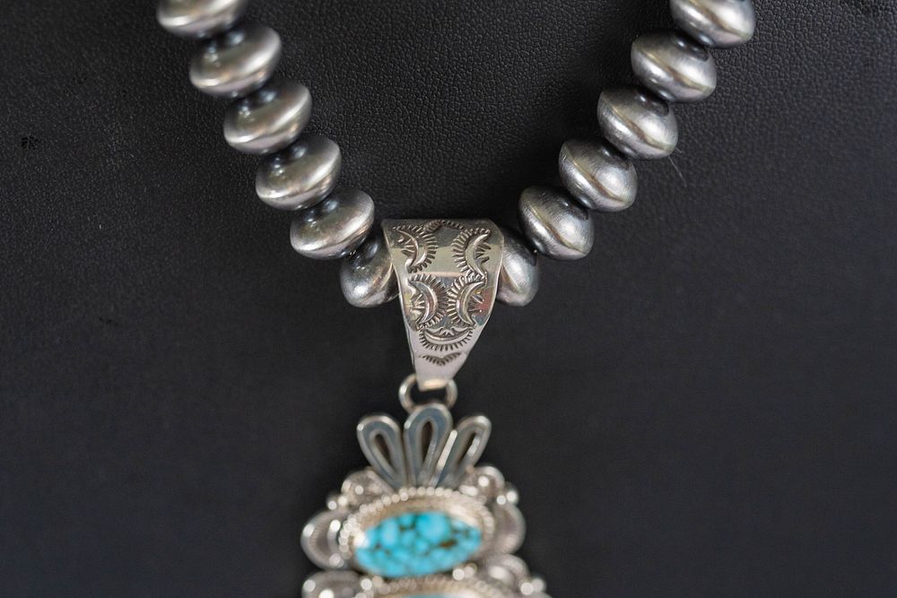 Lot 154: Gorgeous Water Web Turquoise Pendant Necklace