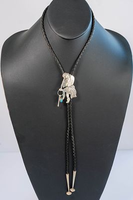 Navajo Vintage Kachina Dancer Bolo Tie. Native American Navajo sterling silver vintage Kachina 
