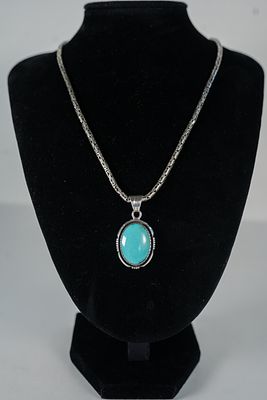 Native American Navajo Handmade Silver Necklace sterling silver chainlink necklace with a 