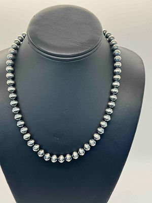 Native American Classic Navajo Pearl Necklace. Native American 8mm oxidized sterling silver 
