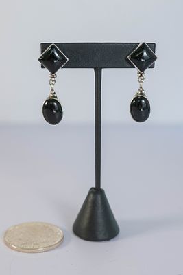 Classic Black Onyx Earrings. Native American Navajo sterling silver classic black onyx 