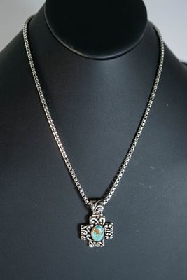 Royston Turquoise Pendant On Sterling Silver Chain. Beautiful sterling silver Royston Turquoise 
