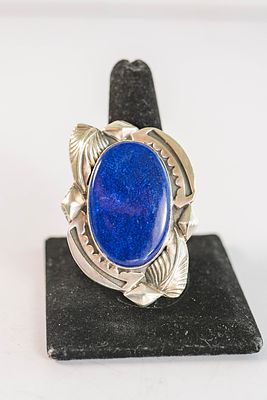 Striking Afghanistan Lapis Ring. Native American Navajo sterling silver hand carved and hand 