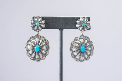 Wonderfully Detailed Post Dangle Earrings. Native American Navajo wonderfully detailed sterling 