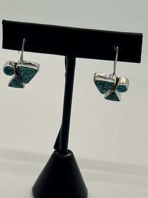 Rare Morenci Turquoise Earrings. Native American Navajo sterling silver earrings with rare 