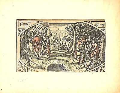 תחריט נחושת המתאר את מכירת יוסף לישמעאלים - בראשית ל"ז. 
מתוך סדרת מפות תנכיות של - Petrus 