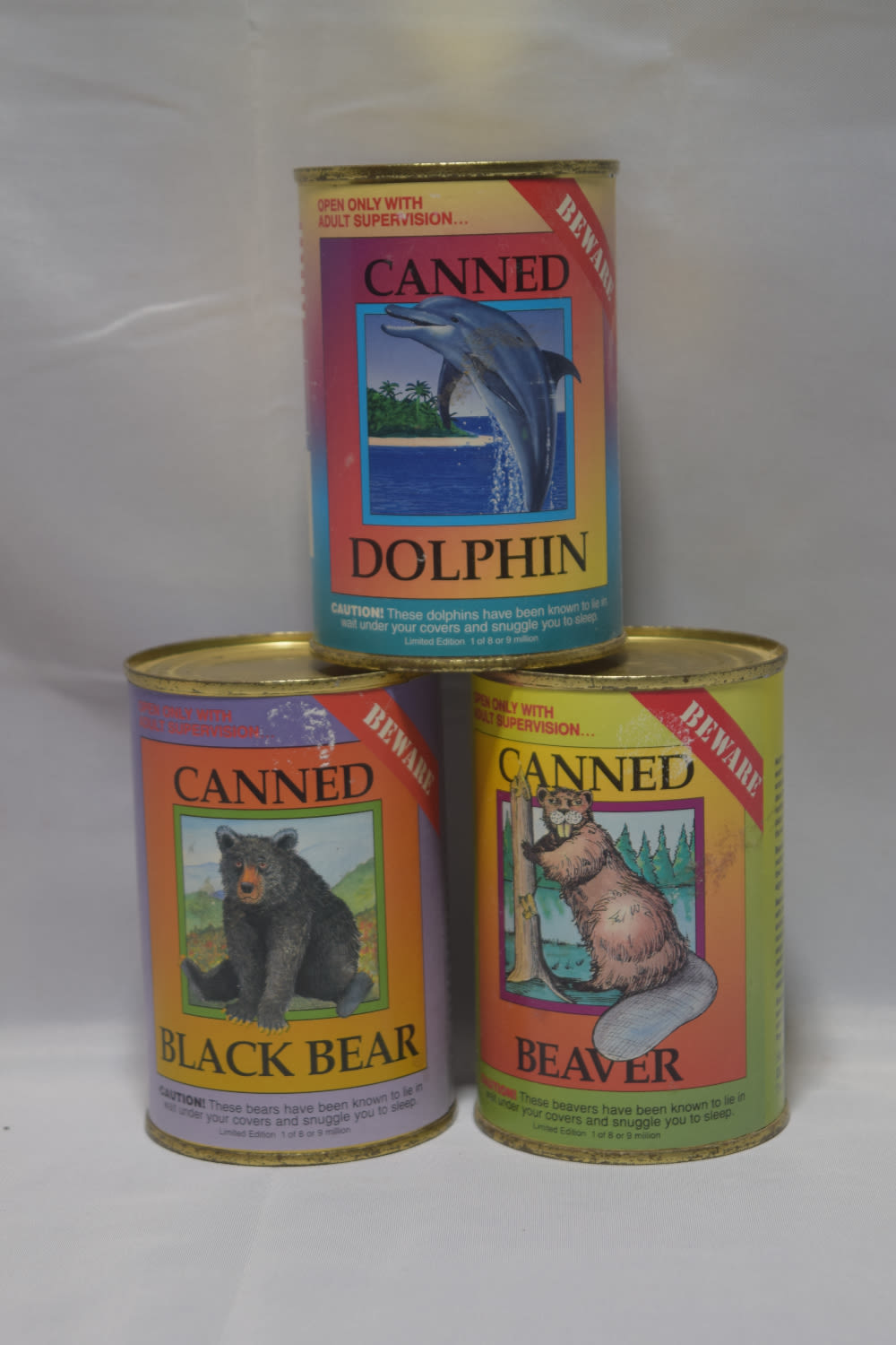 Lot 152: CANNED BEAVER, BLACK BEAR, AND DOLPHIN ADV. PIECE