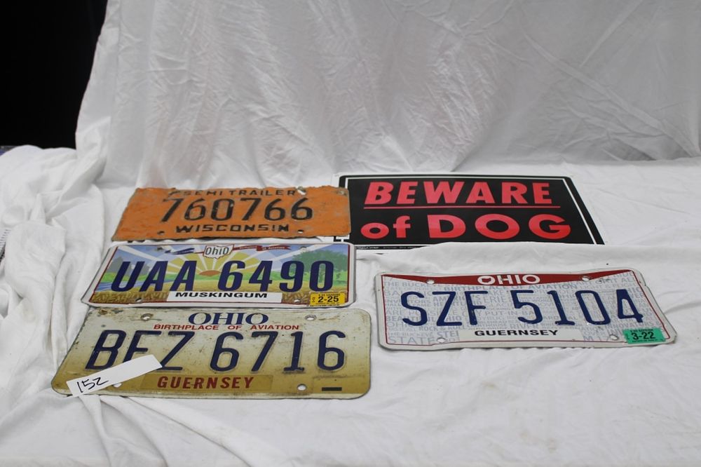 Lot 152: LICENSE PLATES AND BEWARE OF DOG SIGN