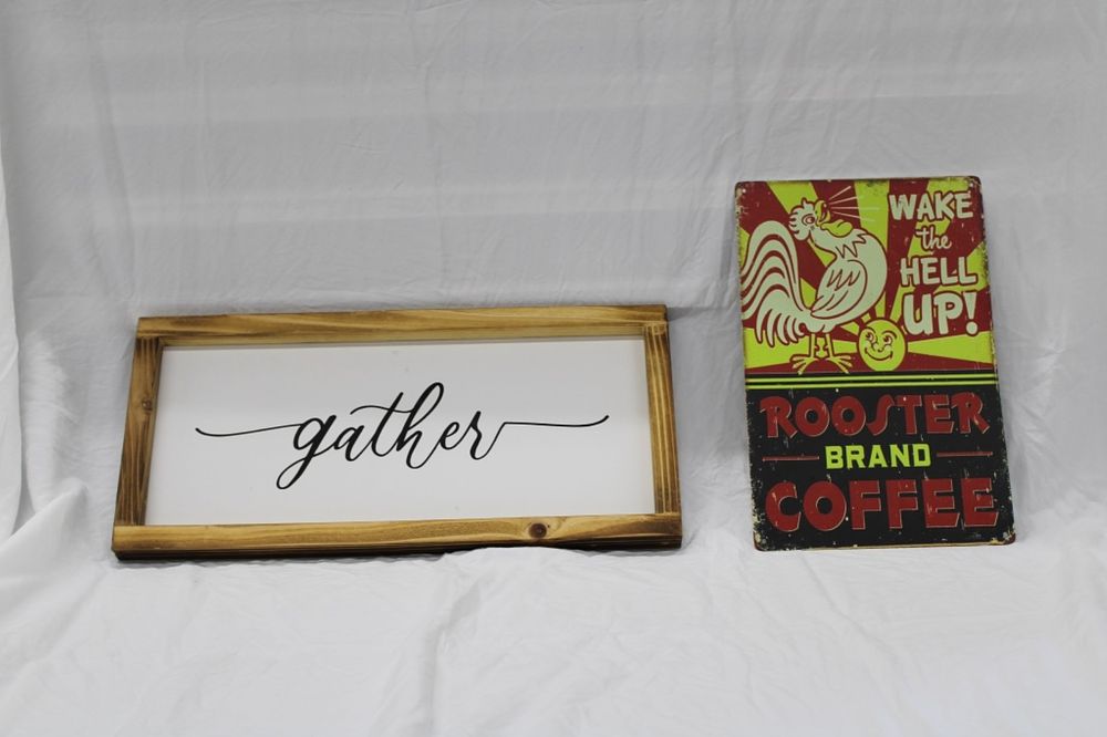 Lot 180: GATHER AND CHICKEN SIGN