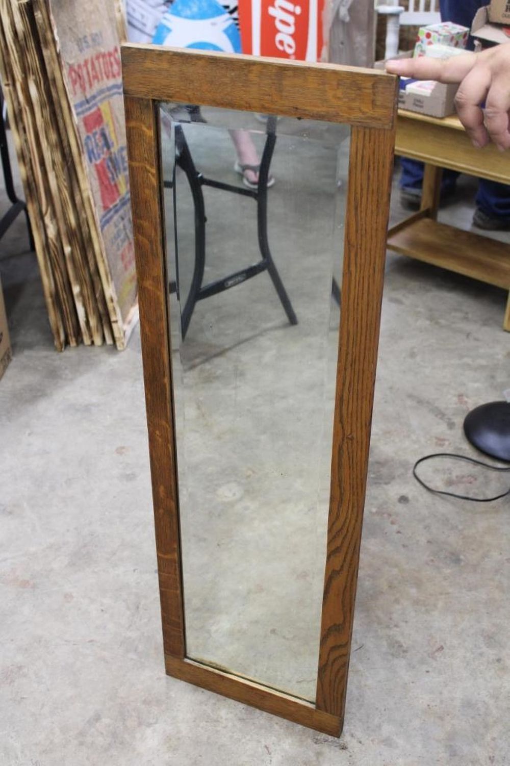 Lot 201: WOODEN FRAMED STAND UP MIRROR