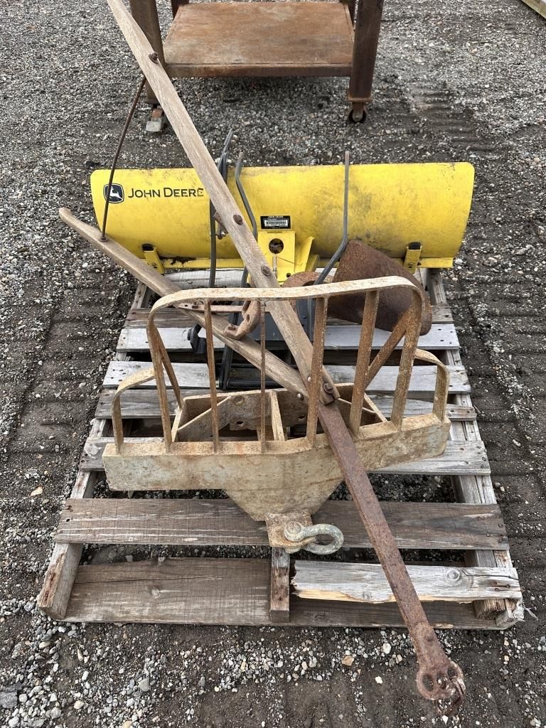 Lot 222: JOHN DEERE 44IN FRONT BLADE AND HAND PLOW