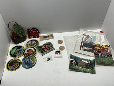 1 - BOX OF MISCELLANEOUS MAIL POUCH TOBACCO ITEMS. BOX OF MAIL POUCH TOBACCO THEMED PHOTOS IN