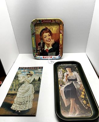 1 - COCA-COLA THEMED TRAYS. TWO COCA-COLA THEMED TRAYS, ONE SIGN FOR DR. G.S. GREEN'S BLOOD